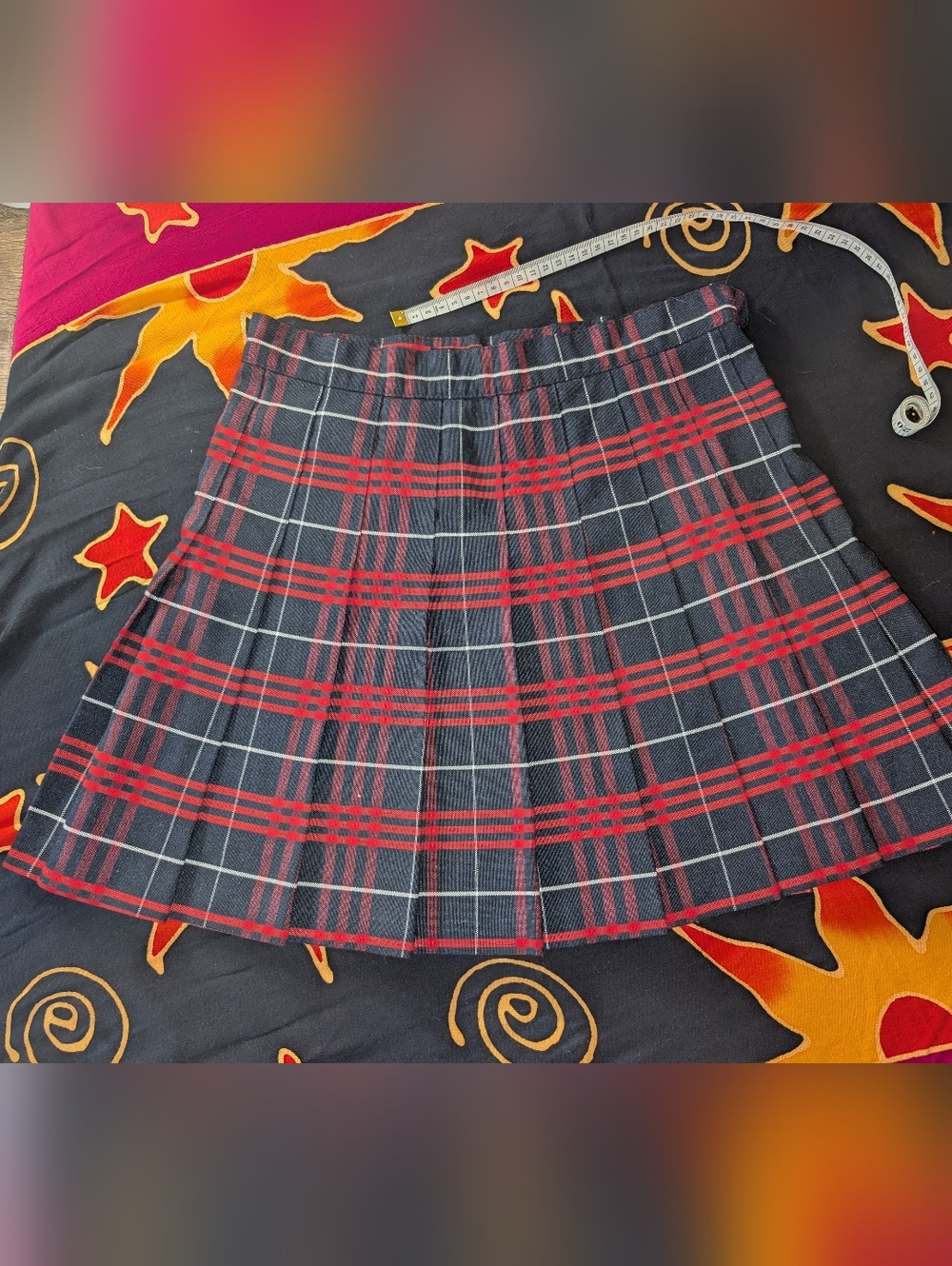American Apparel Red and Black Plaid Pleated Skirt